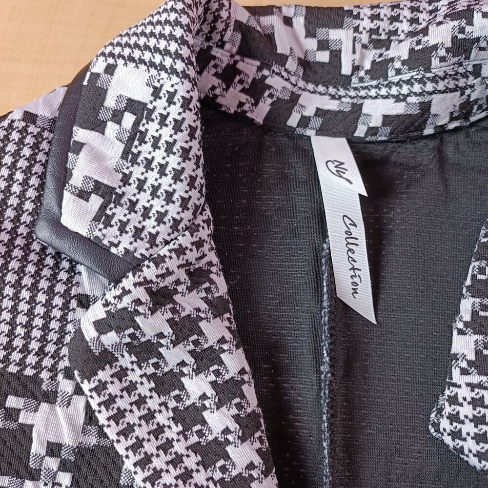 Woman's open sleeveless blazer cardigan houndstooth black white collar Large - Picture 8 of 15